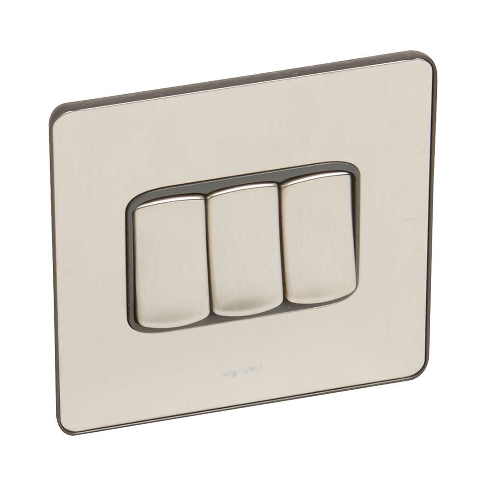 Legrand Synergy Sleek 3-Gang 2-Way 20AX Switch, Triple Circuits, Two Locations, Suitable for Home & Office – Brushed Stainless 0