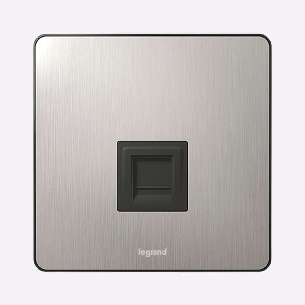 Legrand Synergy Sleek BSS Single RJ45 Category 6 Data Outlet, 1-Gang, Compact Port, Suitable for Office - Brushed Stainless Steel 0