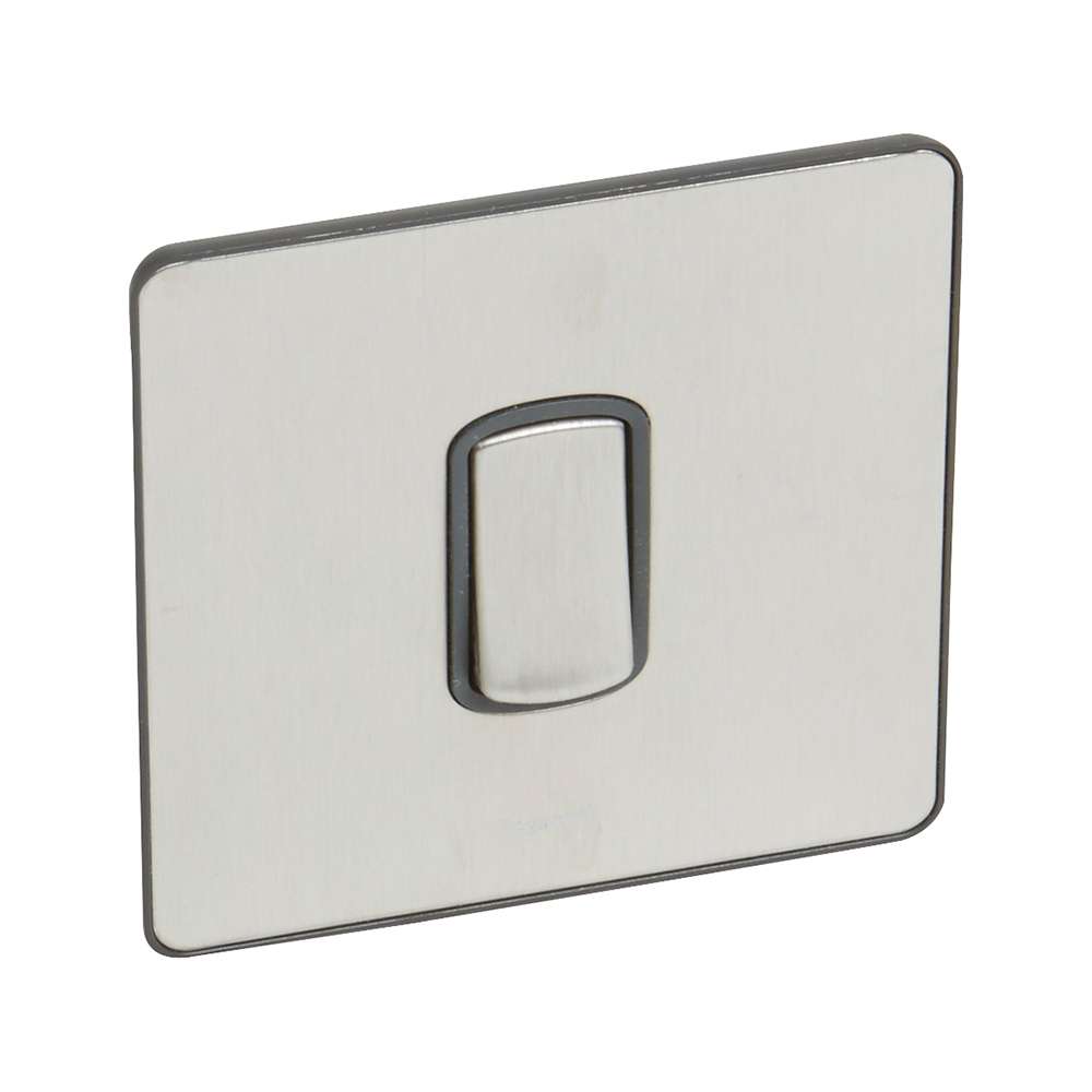 Legrand Synergy Sleek Intermediate Switch 10AX for Multi-Way Control, Suitable for Hotels & Office – Brushed Stainless 0