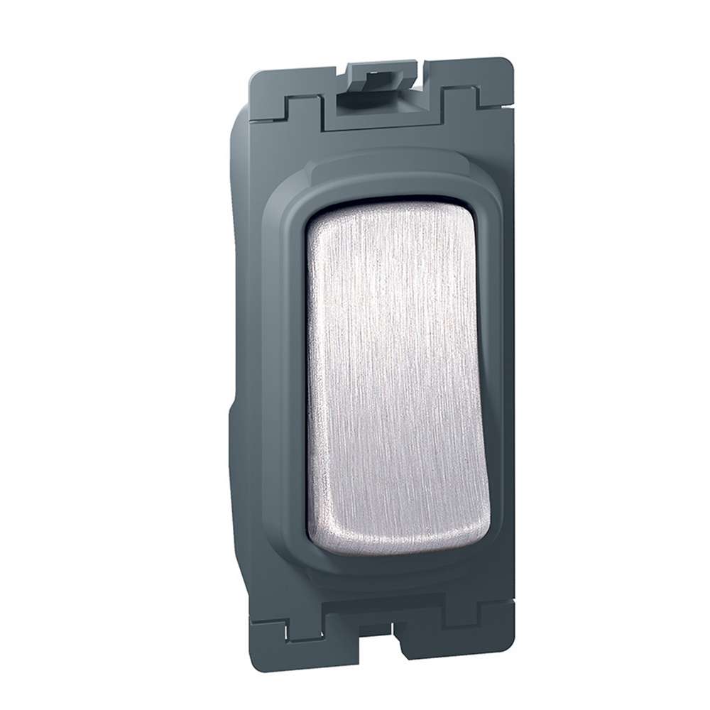 Legrand Synergy 10AX Switch Single Pole 2-Way, 1-Gang, Paired-Location Control, Suitable for Home, White - Brushed Stainless Front 0