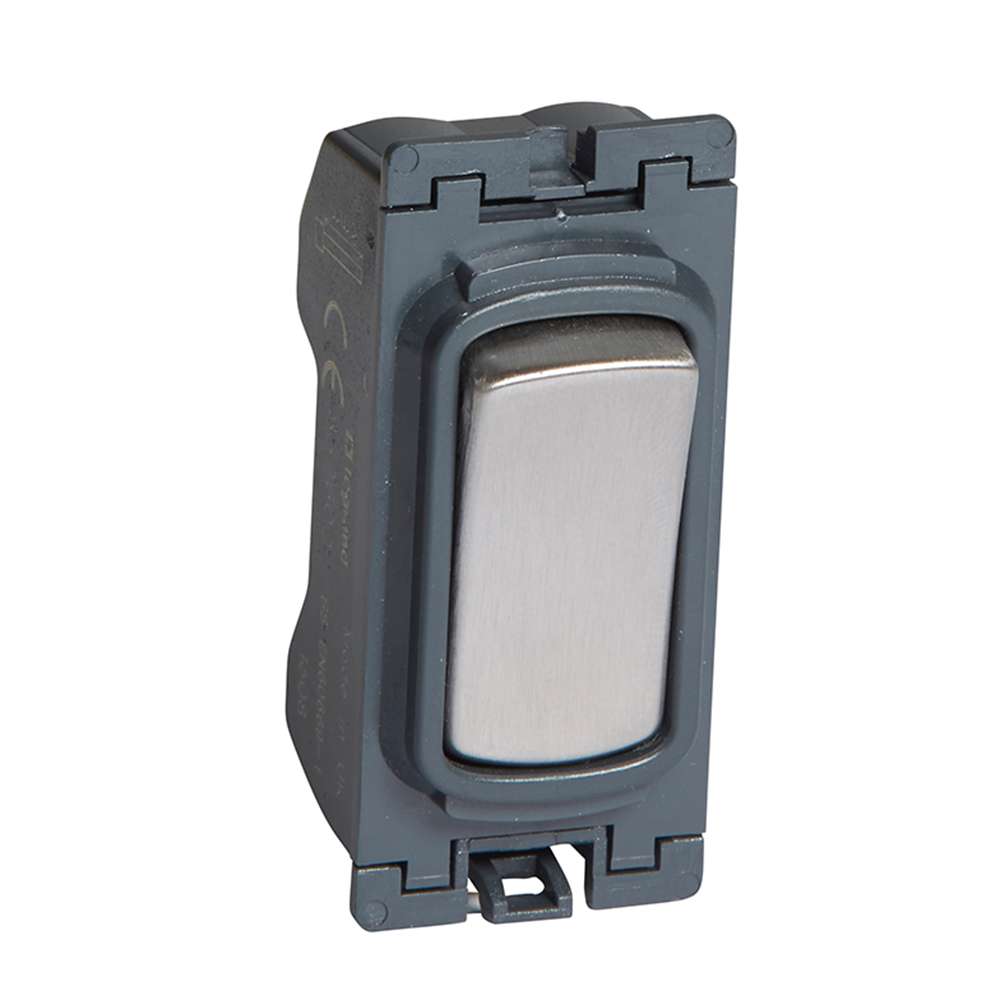 Legrand Synergy Single-Pole Intermediate Switch 10AX for Multi-Way Control, Suitable for Home & Office – White Module with Brushed Stainless Plate 0