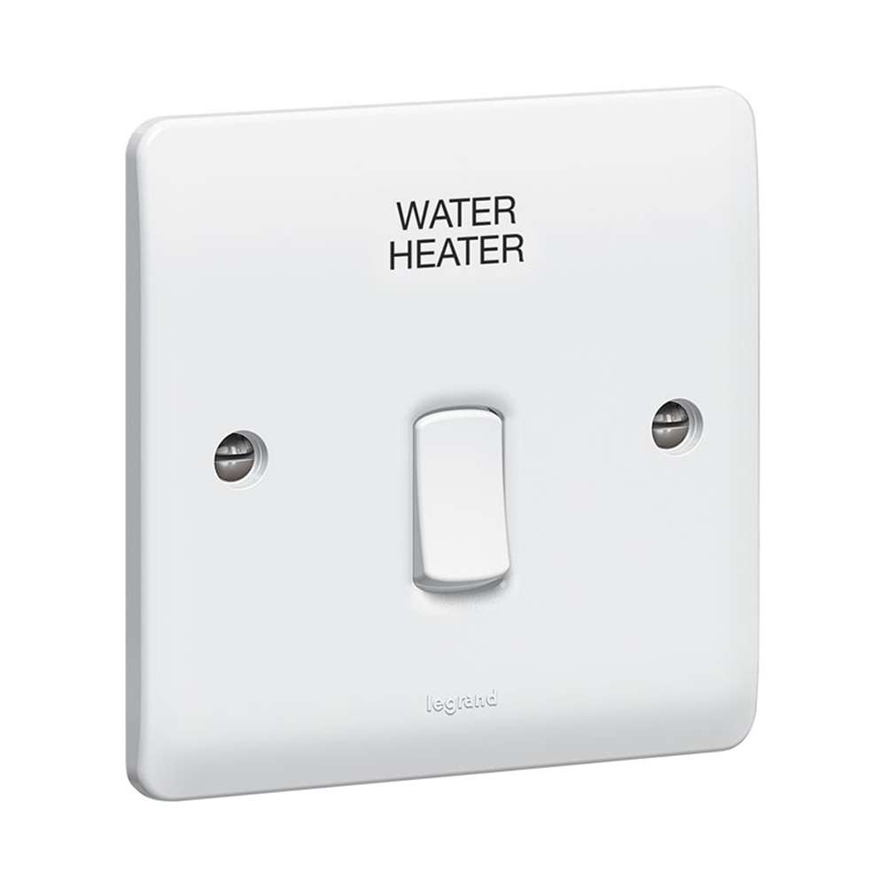 Legrand Synergy 20A Double Pole Switch with LED & Water Heater Legend, Marked Isolation Plate, Suitable for Home - White