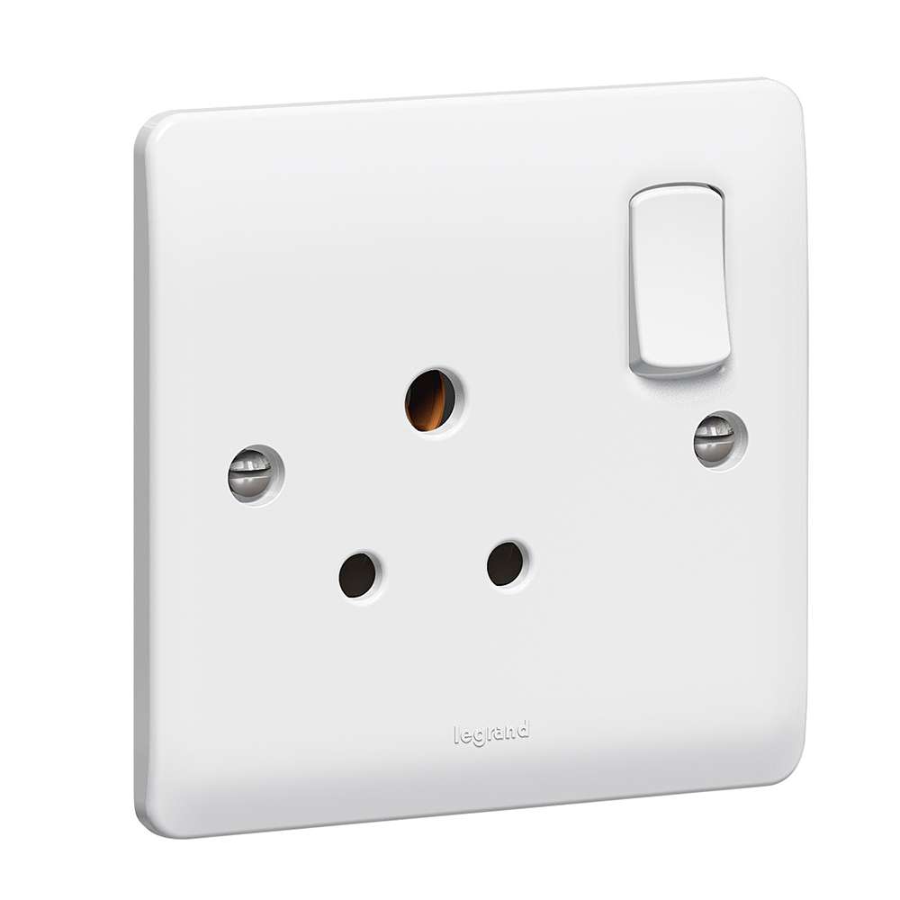 Legrand Synergy 5A Single Switched Socket Round-Pin, Compact Power, Suitable for Home - White 0