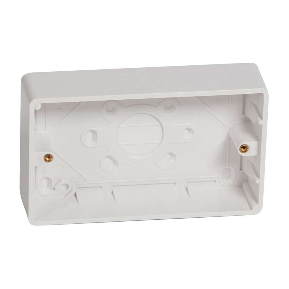 Legrand Synergy PVC Back Box 2-Gang, 35 mm Depth, Screw-fix, Moulded Fixings, and Multiple Knockouts - White 0