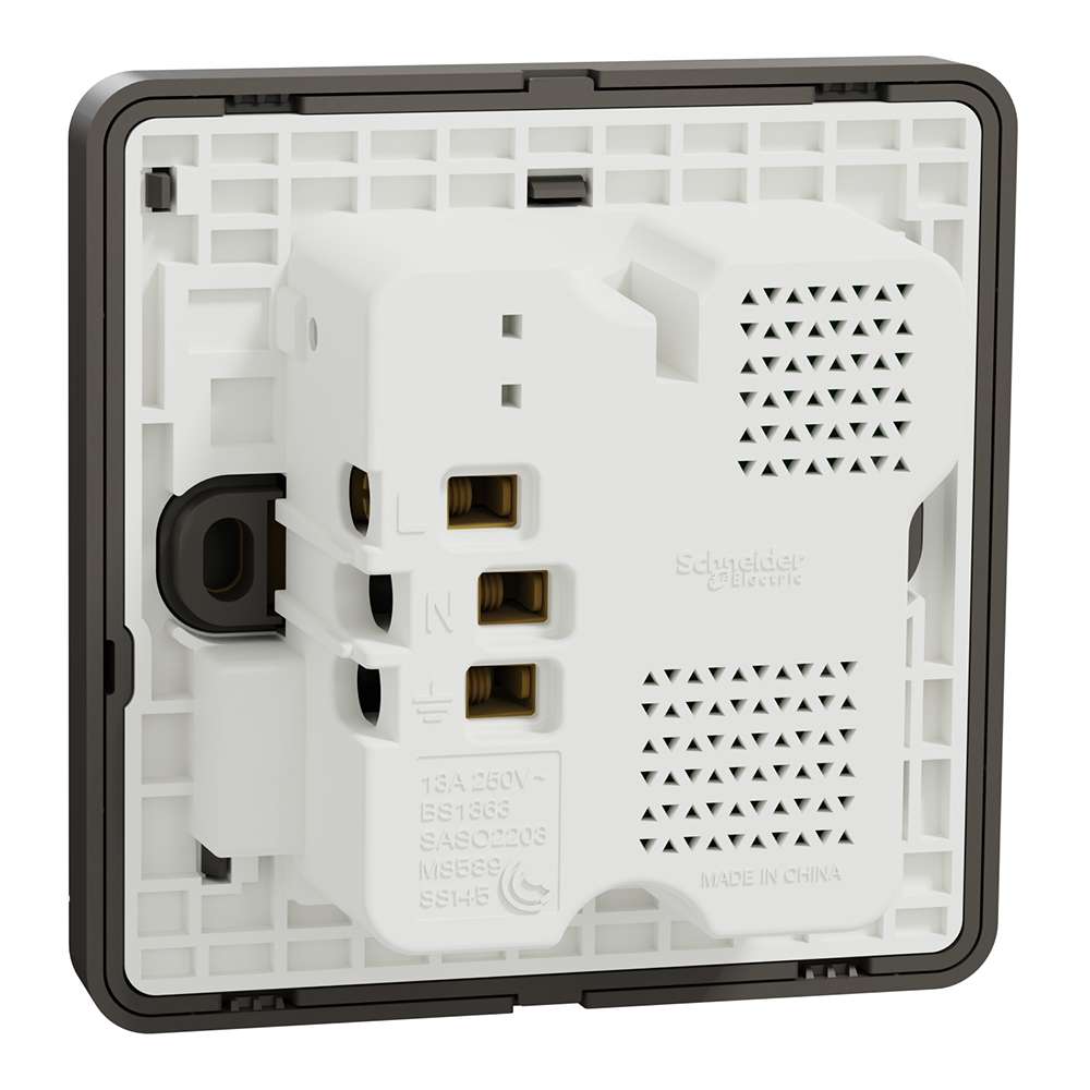 Schneider Electric AvatarOn 13A Single Switched Socket with A+C USB Charger, Dark Grey 2