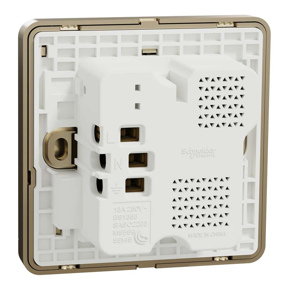 Schneider Electric AvatarOn 13A Single Switched Socket with A+C USB Charger, Gold Hairline 3