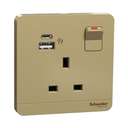 Schneider Electric AvatarOn 13A Single Switched Socket with A+C USB Charger, Wine Gold 0