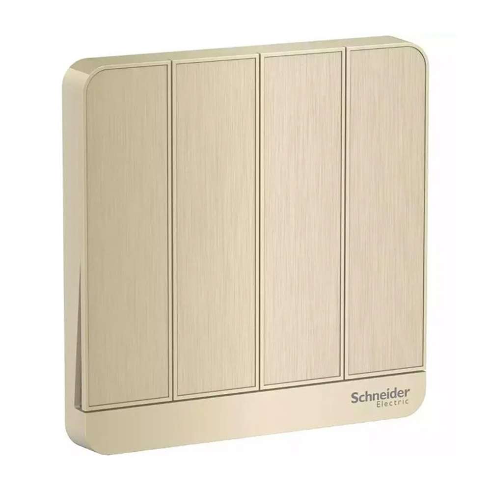 Schneider Electric AvatarOn 4 Gang 1 Way Switch with Locator LED, 16AX 250V, Gold Hairline, Flush-Mount 0