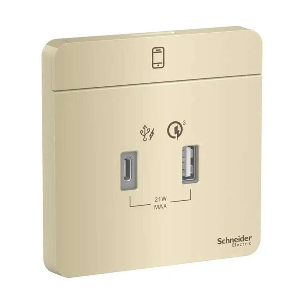 Schneider Electric AvatarOn USB Charger, Dual USB‑A + USB‑C, Wine Gold, Clean Aesthetic, Flush-Mount