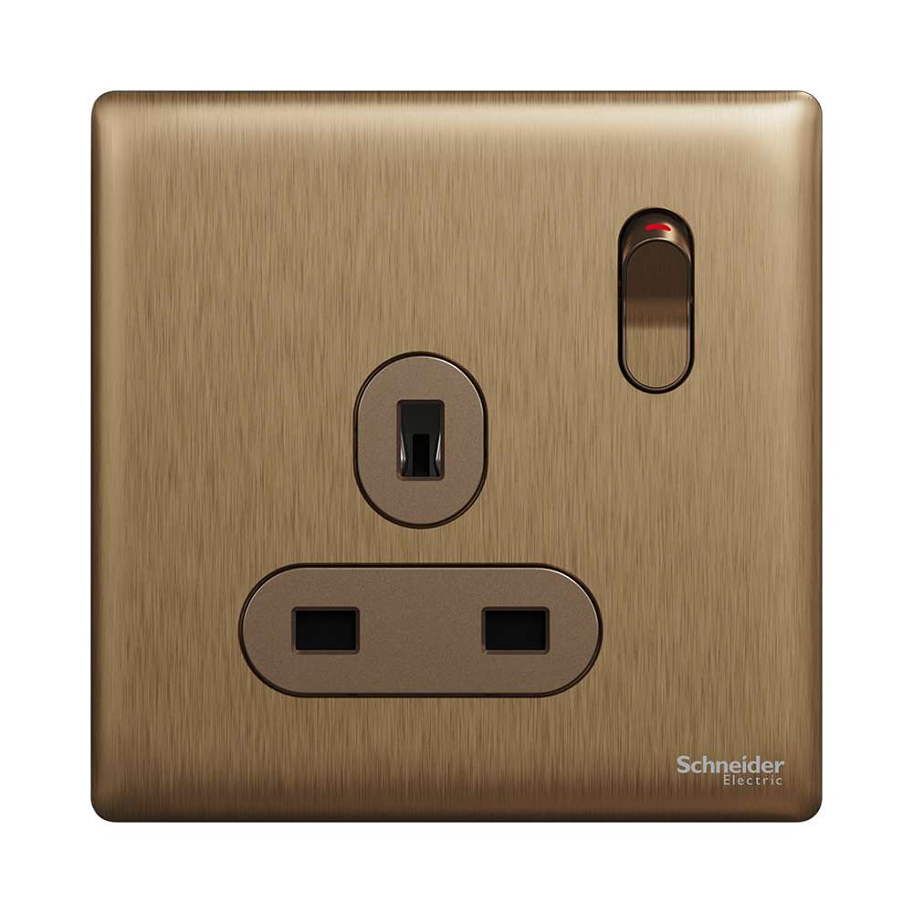 Schneider Electric UnicaX 13A 250V 1-Gang Double-Pole Switched Socket, Dark Bronze