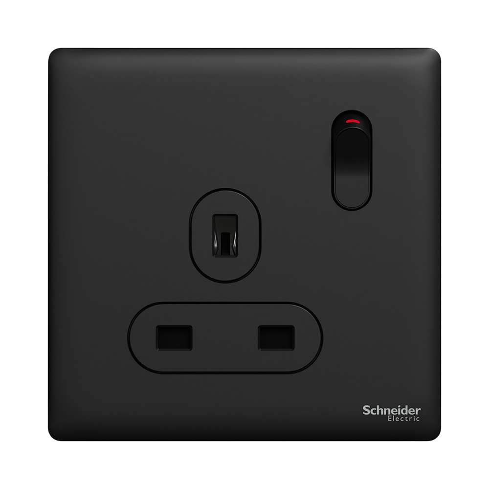 Schneider Electric UnicaX 13A 250V 1-Gang Double-Pole Switched Socket, Jet Black