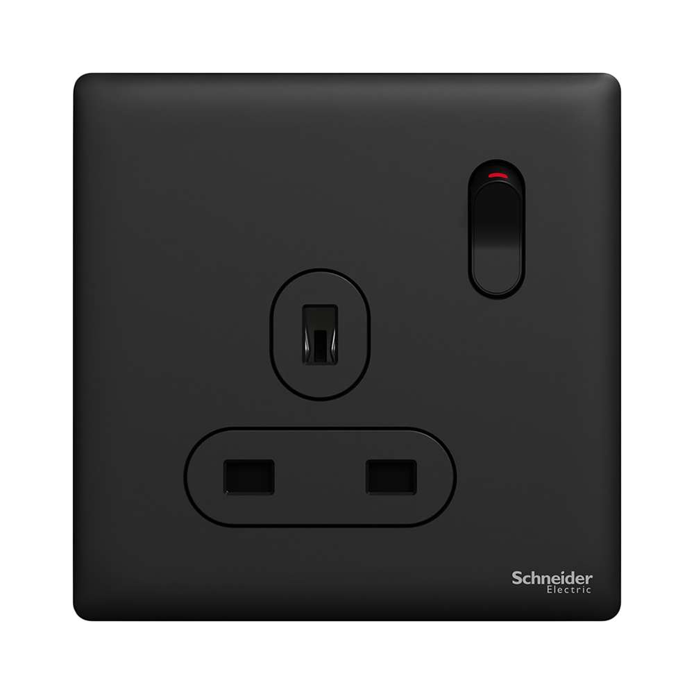 Schneider Electric UnicaX 13A 250V 1-Gang Switched Socket, Jet Black 0