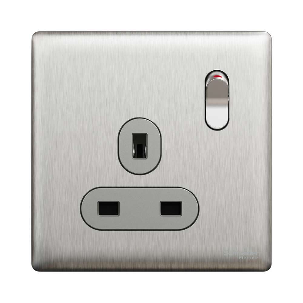Schneider Electric UnicaX 13A 250V 1-Gang Switched Socket, Stainless Steel 0