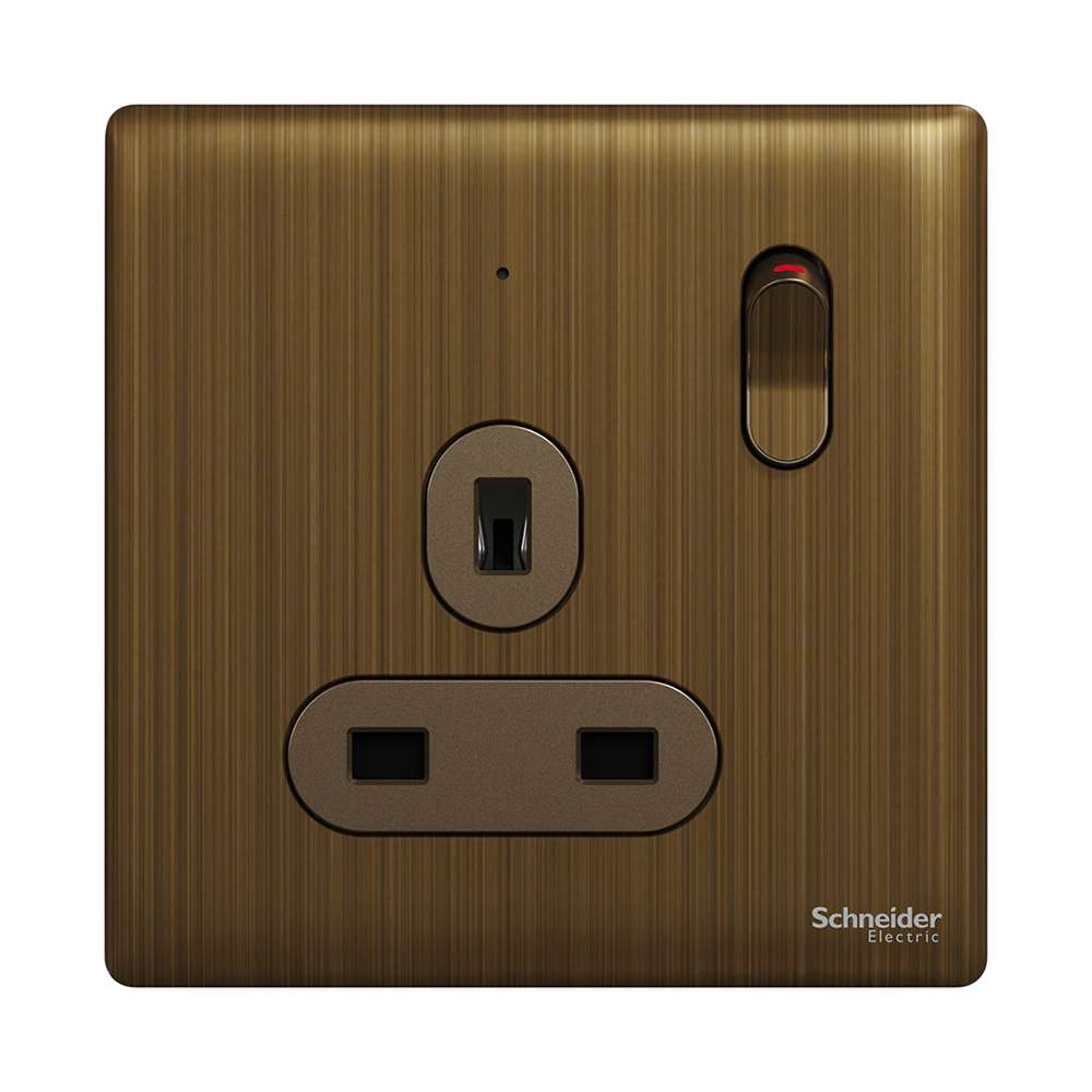 Schneider Electric UnicaX 13A 250V 1-Gang Switched Socket with LED, Antique Brass 0
