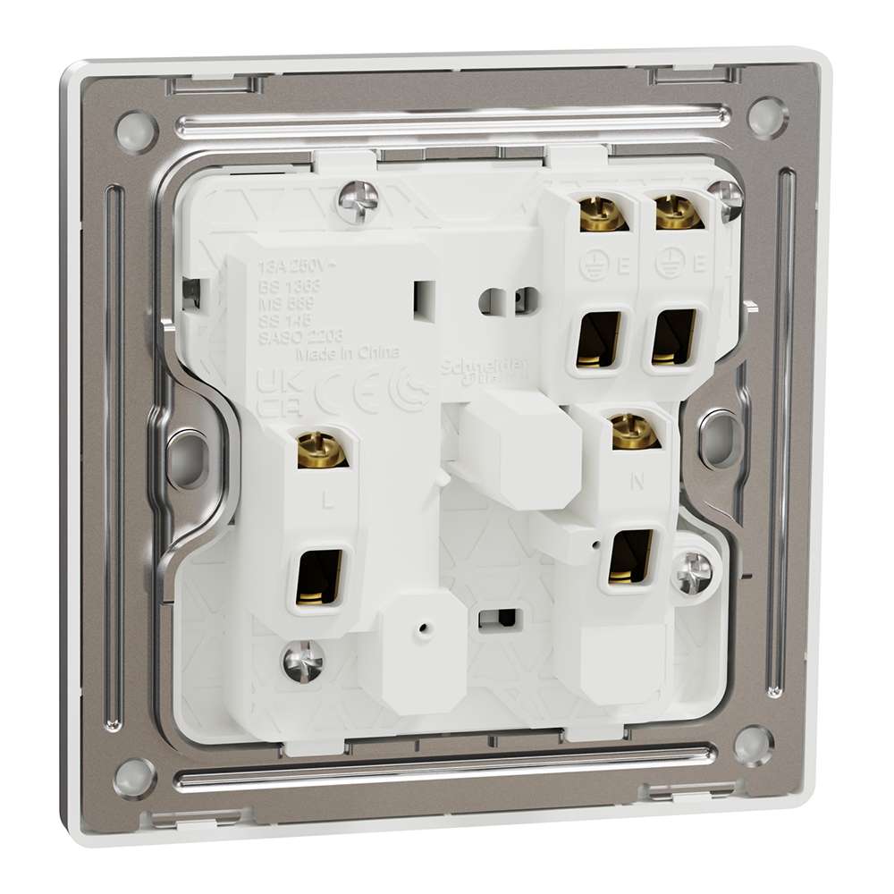 Schneider Electric UnicaX 13A 250V 1-Gang Switched Socket with LED, Stainless Steel 6