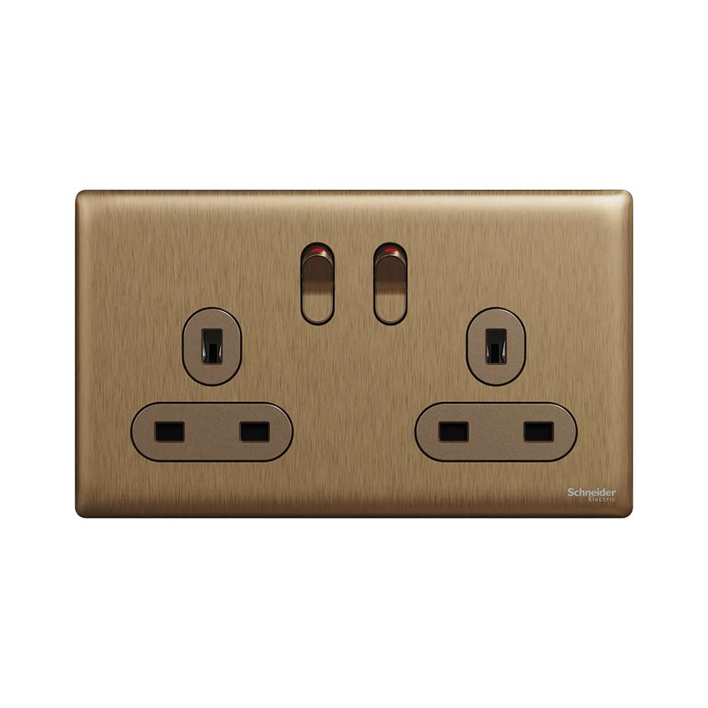 Schneider Electric UnicaX 13A 250V 2-Gang Double-Pole Switched Socket, Dark Bronze
