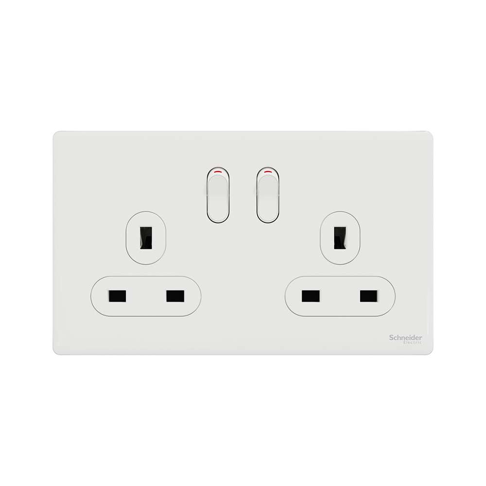 Schneider Electric UnicaX 13A 250V 2-Gang Double-Pole Switched Socket, Painted White