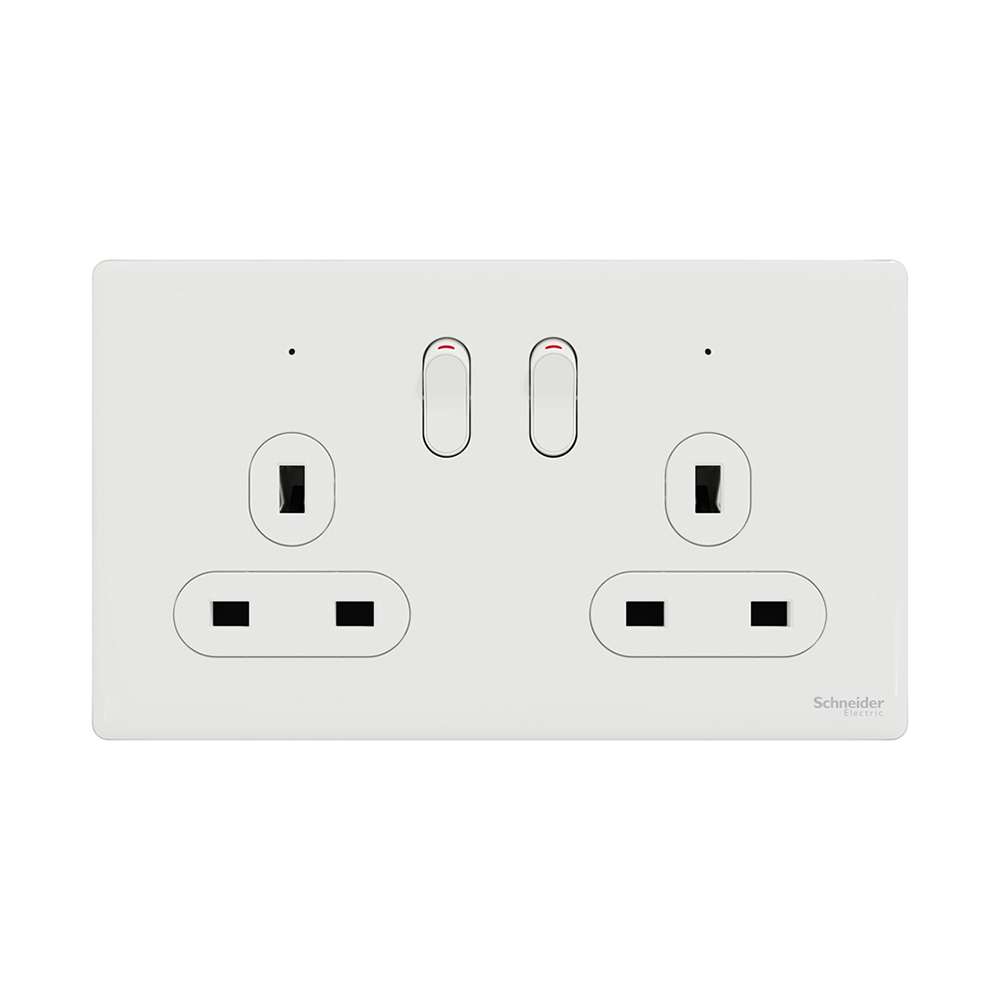 Schneider Electric UnicaX 13A 250V 2-Gang Double-Pole Switched Socket with LED, Painted White