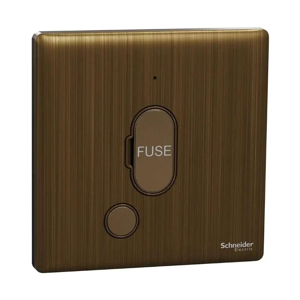 Schneider Electric UnicaX 13A Fused Spur with Neon, Heritage Finish, Antique Brass, Flush-Mount