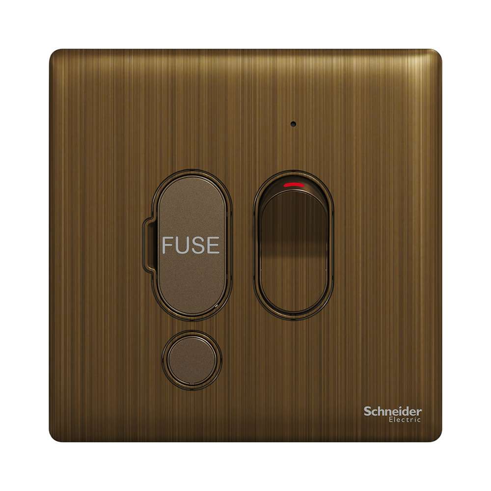 Schneider Electric UnicaX 13A Switched Fused Spur with Neon, Warm Metallic, Antique Brass, Flush-Mount 0