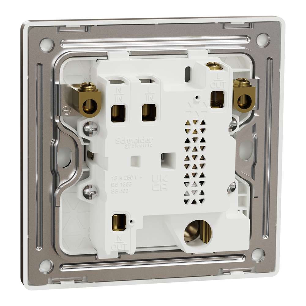 Schneider Electric UnicaX 13A Switched Fused Spur with Neon, Warm Metallic, Antique Brass, Flush-Mount 1