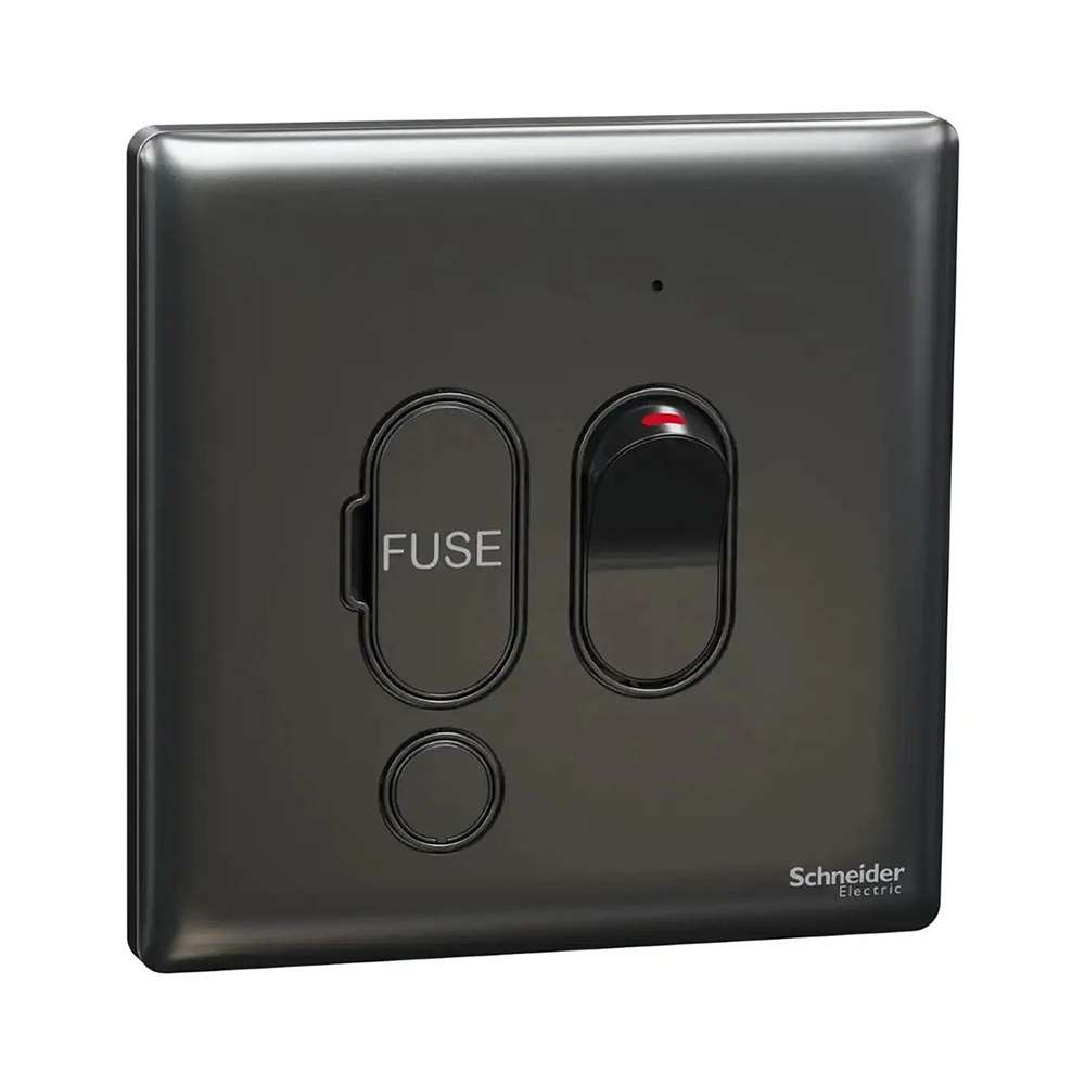 Schneider Electric UnicaX 13A Switched Fused Spur with Neon, Quick Isolation, Dark Grey, Flush-Mount