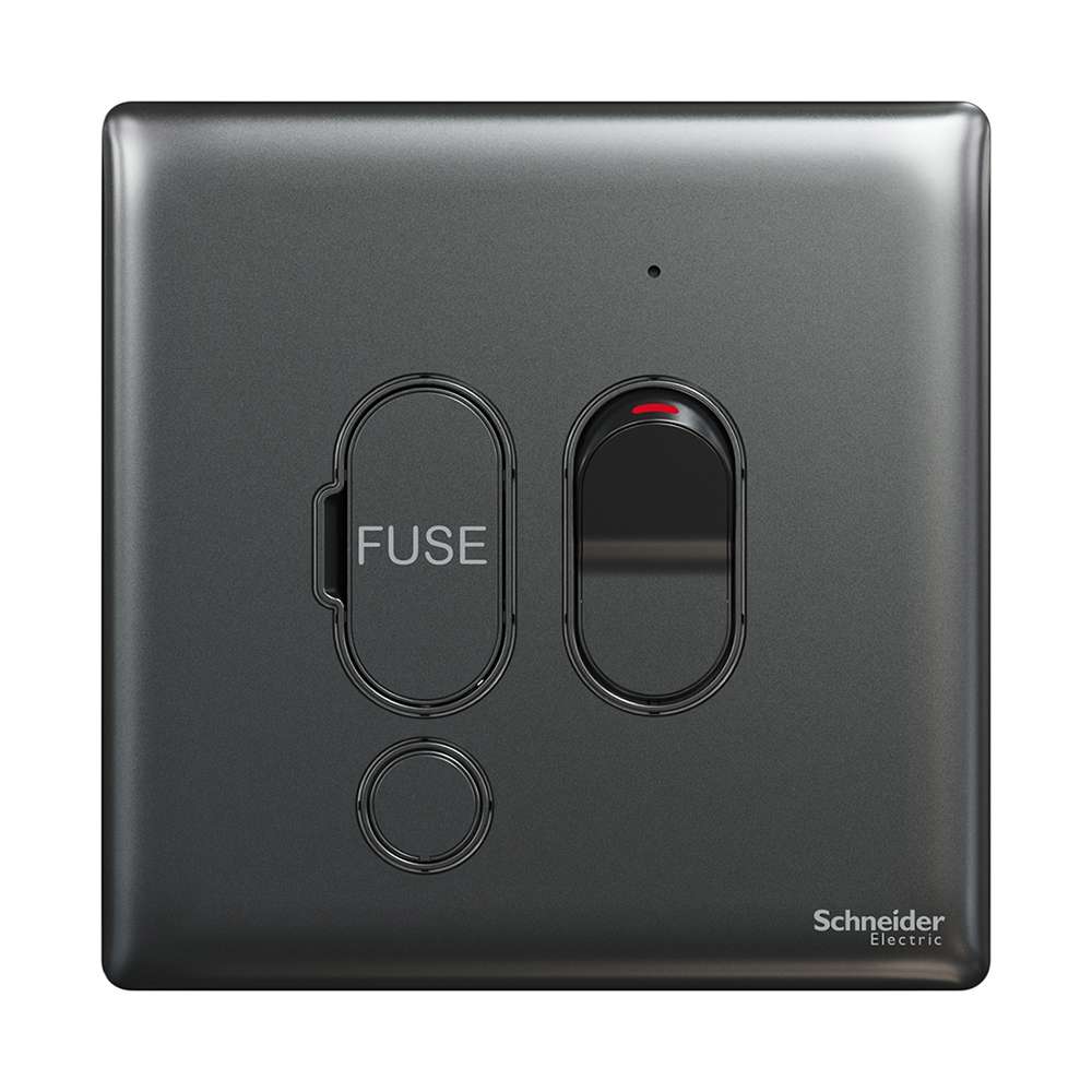 Schneider Electric UnicaX 13A Switched Fused Spur with Neon, Quick Isolation, Dark Grey, Flush-Mount 1