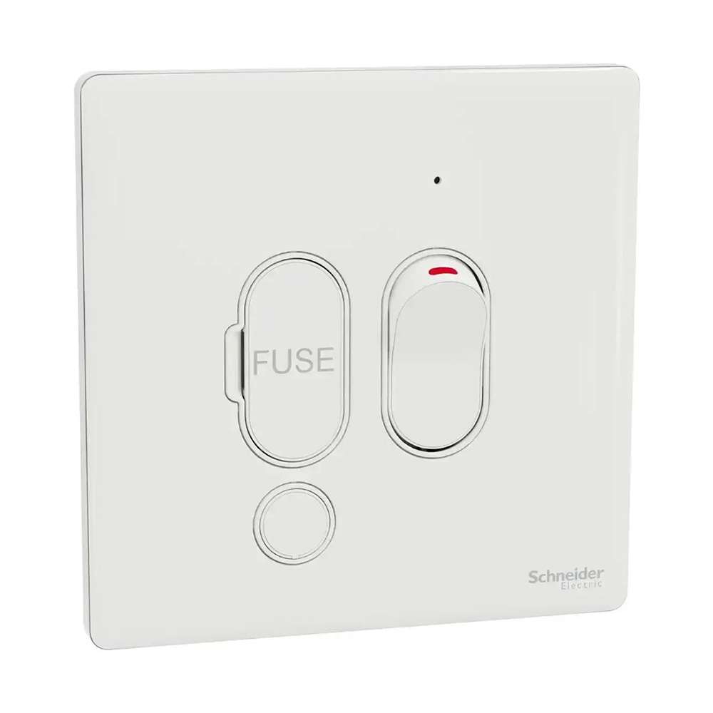 Schneider Electric UnicaX 13A Switched Fused Spur with Neon, Clean Aesthetic, Painted White, Flush-Mount