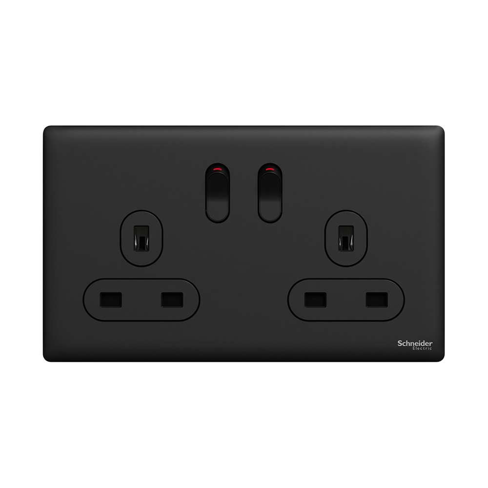Schneider Electric UnicaX 13A 250V Twin-Gang Switched Socket, Jet Black
