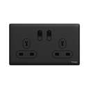 Schneider Electric UnicaX 13A 250V Twin-Gang Switched Socket with LED, Jet Black 0