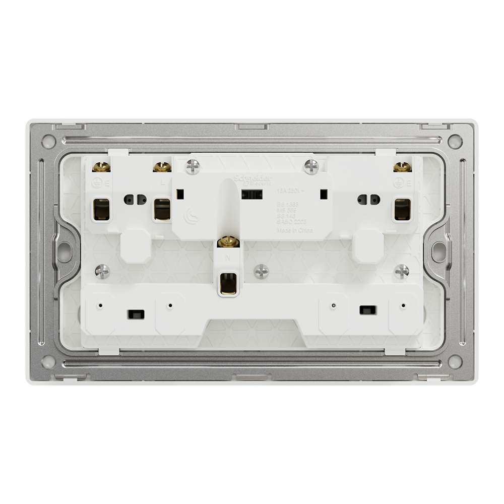 Schneider Electric UnicaX 13A 250V Twin-Gang Switched Socket with LED, Stainless Steel 2