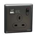 Schneider Electric UnicaX 13A Single Switched Socket with A+C USB Charger, Dark Grey 0