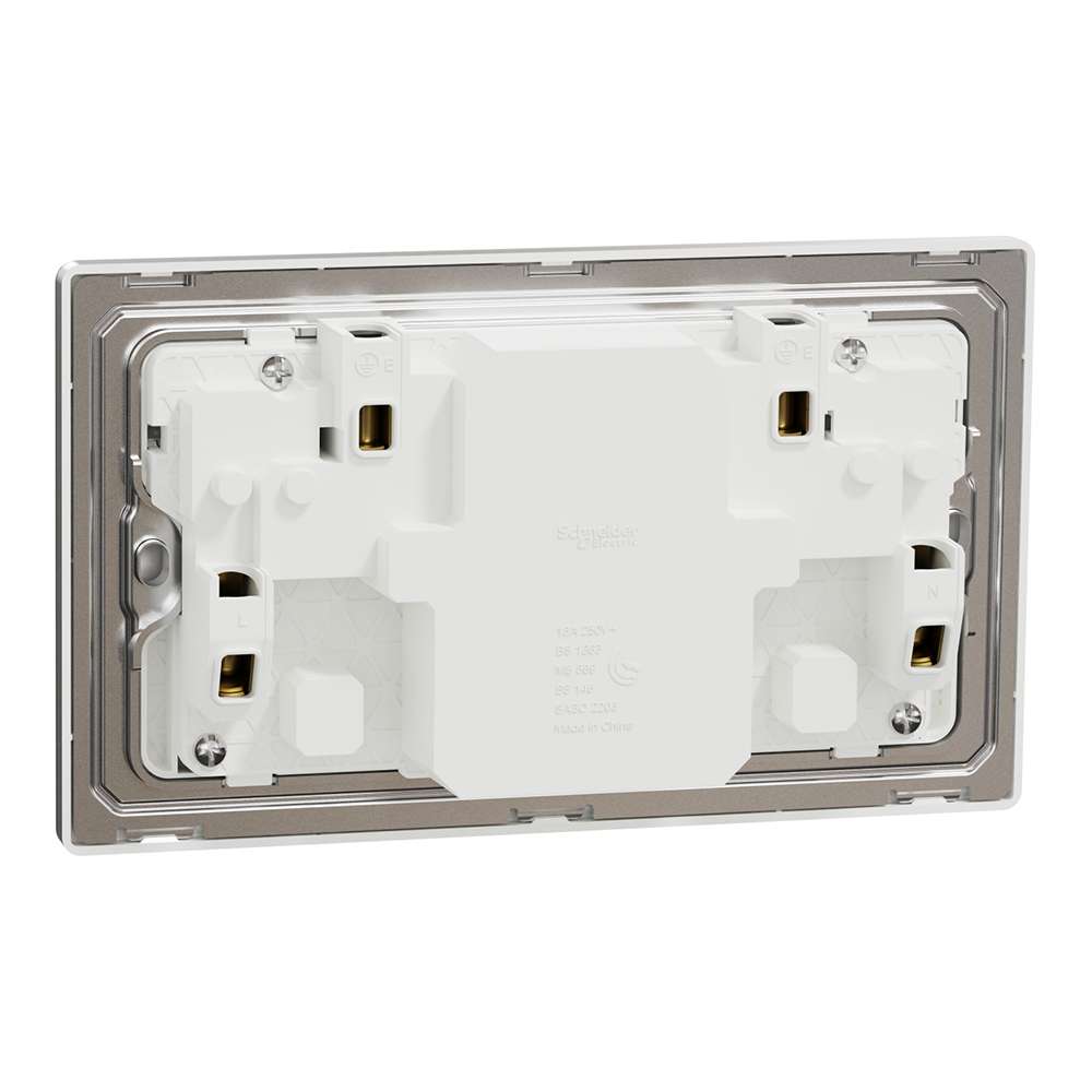 Schneider Electric UnicaX 13A Twin Switched Socket with A+C USB Charger, Stainless Steel 2