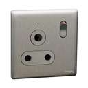 Schneider Electric UnicaX 15A 250V 1-Gang 3 Round Pin Switched Socket with LED, Stainless Steel 0