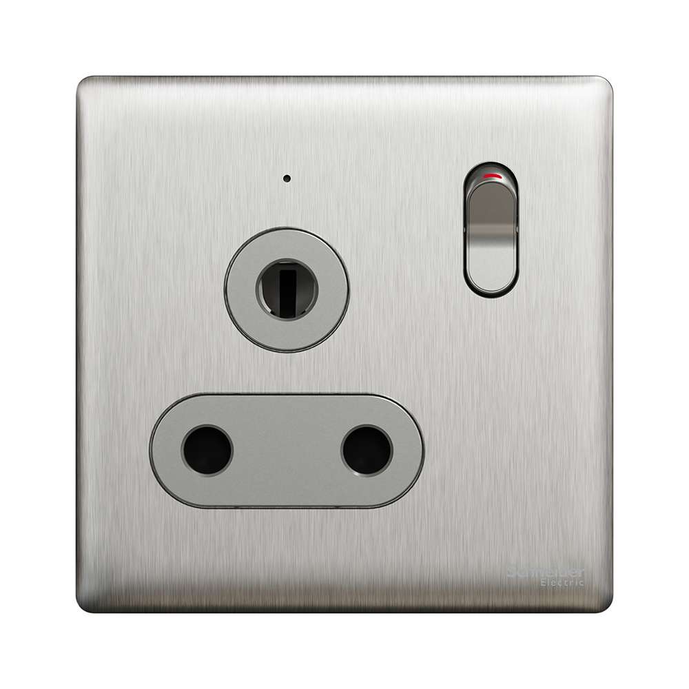 Schneider Electric UnicaX 15A 250V 1-Gang 3 Round Pin Switched Socket with LED, Stainless Steel 1