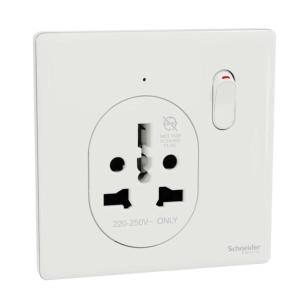 Schneider Electric UnicaX 16A 1-Gang International Socket, Painted White, Shuttered & Multi‑Standard