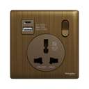 Schneider Electric UnicaX 16A 1-Gang International Socket with USB, Antique Brass, Shuttered & Integrated Charging 1