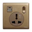 Schneider Electric UnicaX 16A 1-Gang International Socket with USB, Dark Bronze, Shuttered & Integrated Charging 1