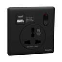 Schneider Electric UnicaX 16A 1-Gang International Socket with USB, Jet Black, Shuttered & Integrated Charging 0
