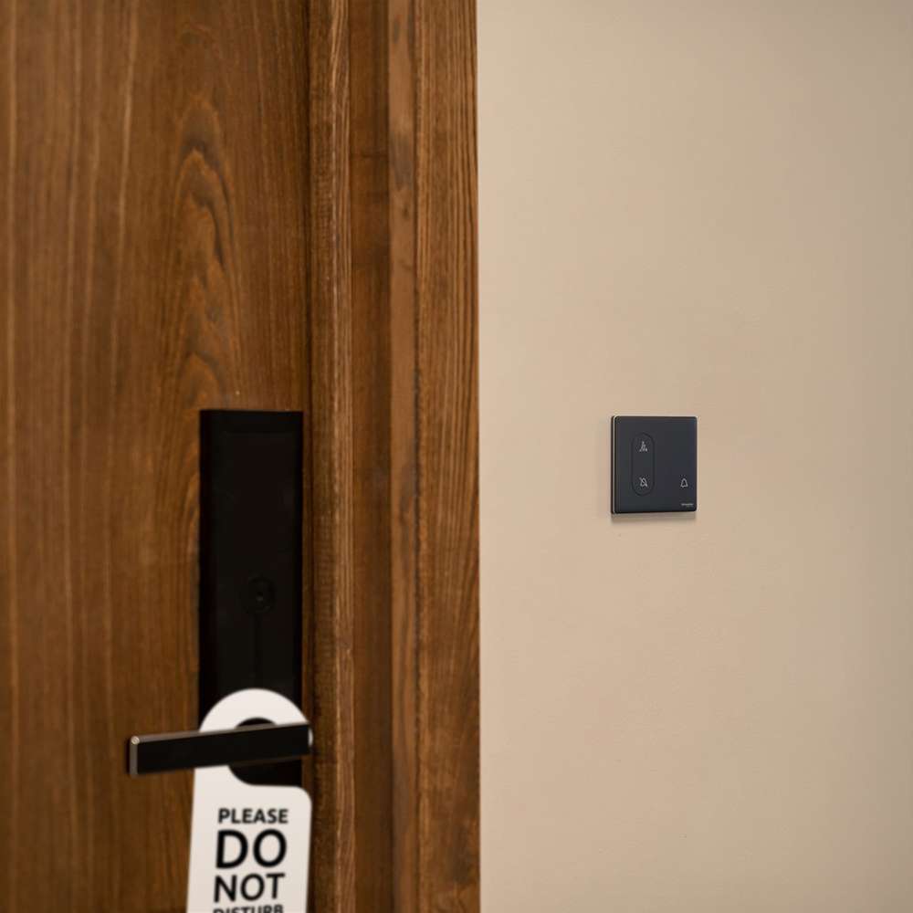 Schneider Electric Jet Black/ UnicaX 1 Gang Bell Switch with DND/Please Wait, High-Contrast, Jet Black, Flush-Mount 7