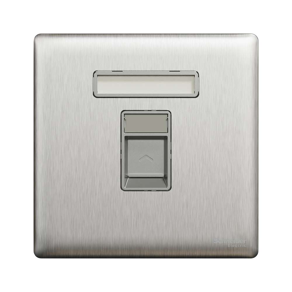 Schneider Electric UnicaX 1-Gang Telephone Socket, Stainless Steel, Shielded Port & Clean Labels