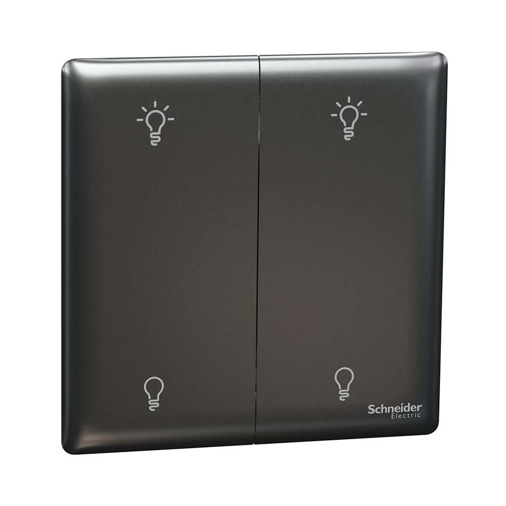 Schneider Electric UnicaX 2 Gang 250W Rotary Dimmer, Dark Grey, Smooth Control, Flush-Mount 0