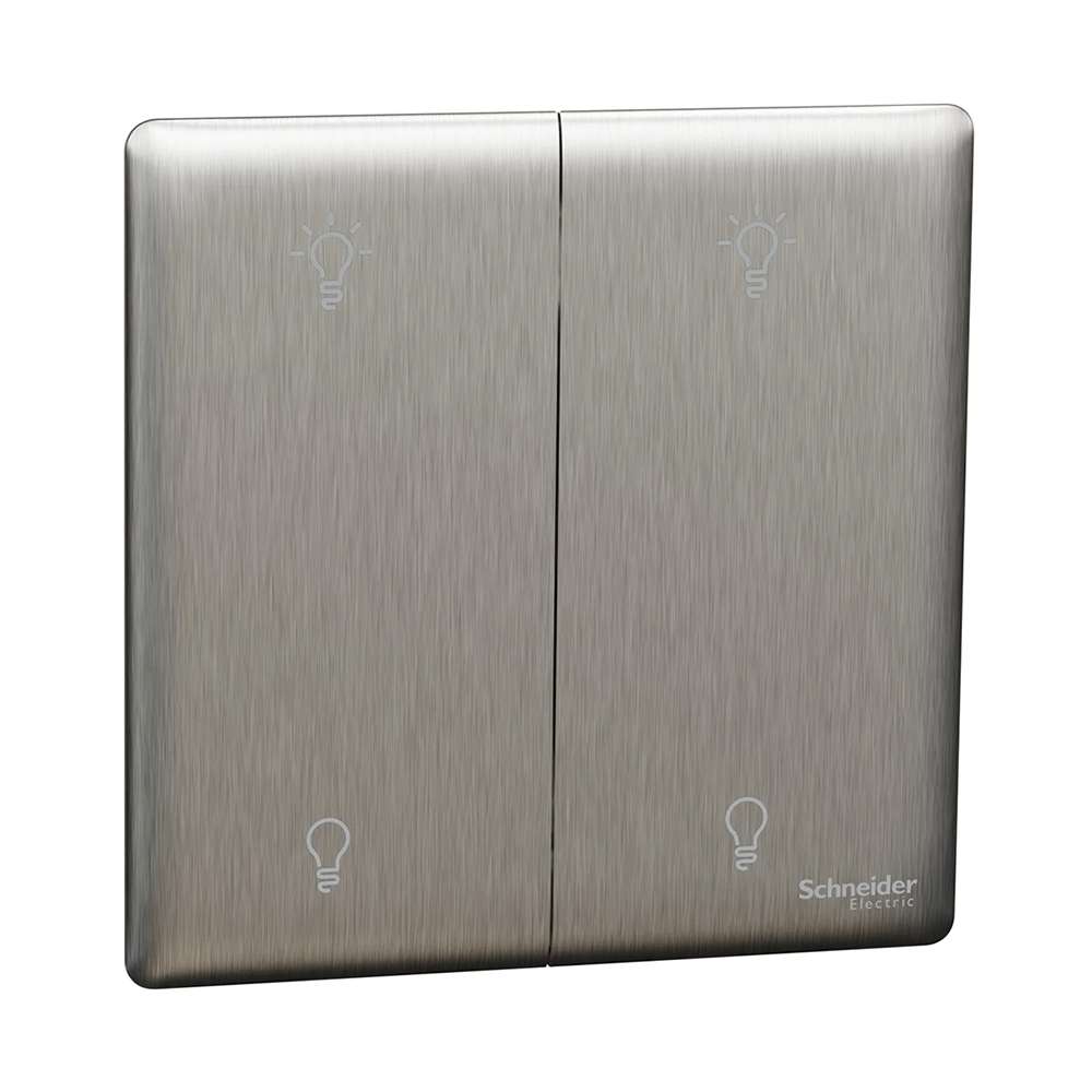 Schneider Electric UnicaX 2 Gang 250W Rotary Dimmer, Stainless Steel, Smooth Control, Flush-Mount 0