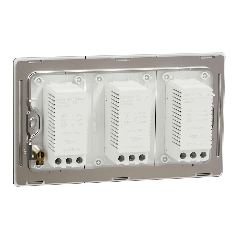 Schneider Electric UnicaX 3 Gang 250W Rotary Dimmer, Antique Brass, Smooth Control, Flush-Mount 2