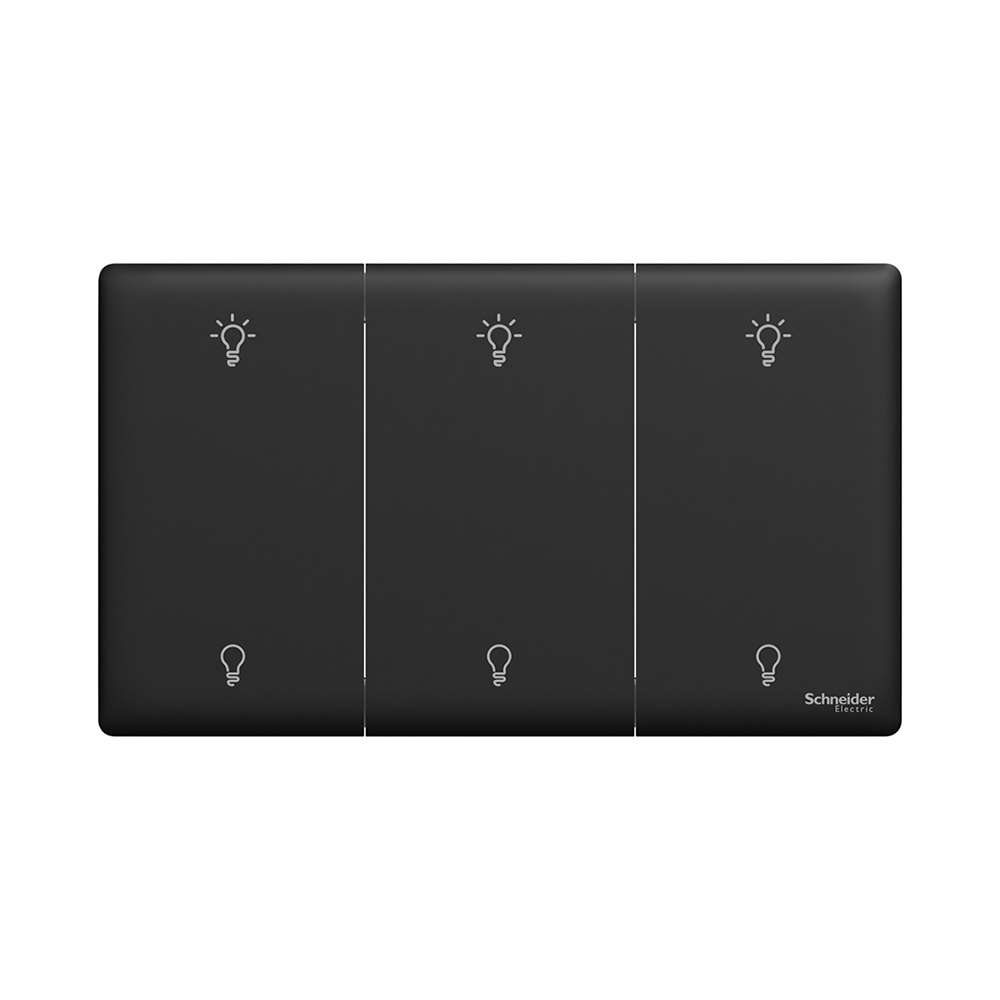 Schneider Electric UnicaX 3 Gang 250W Rotary Dimmer, Jet Black, Smooth Control, Flush-Mount 1