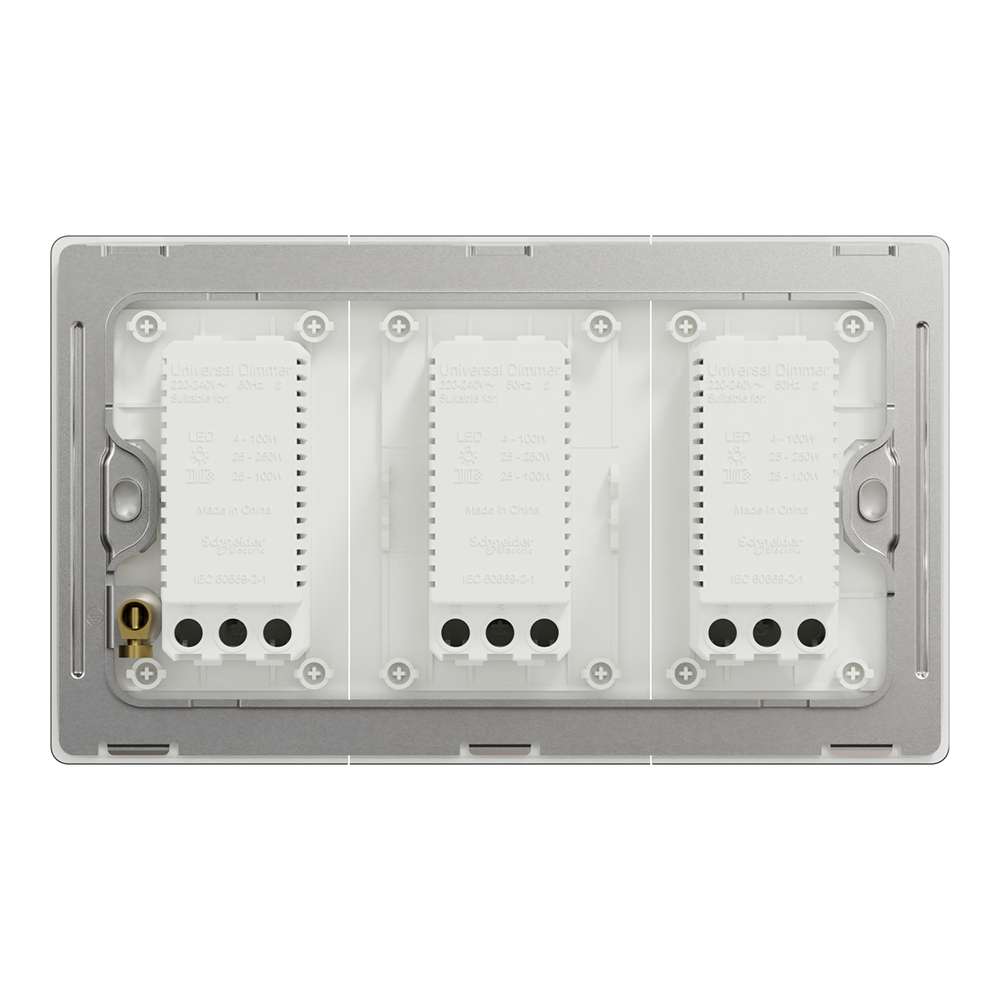 Schneider Electric UnicaX 3 Gang 250W Rotary Dimmer, Stainless Steel, Smooth Control, Flush-Mount 1