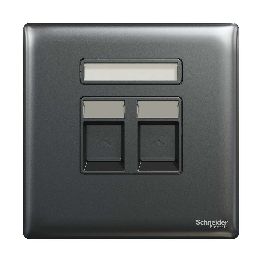 Schneider Electric UnicaX 2-Gang Telephone Socket, Dark Grey, Dual Ports & Clean Labels 1