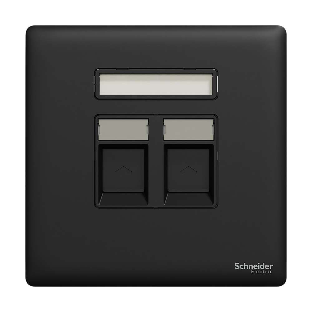 Schneider Electric UnicaX 2-Gang Telephone Socket, Jet Black, Dual Ports & Clean Labels 0