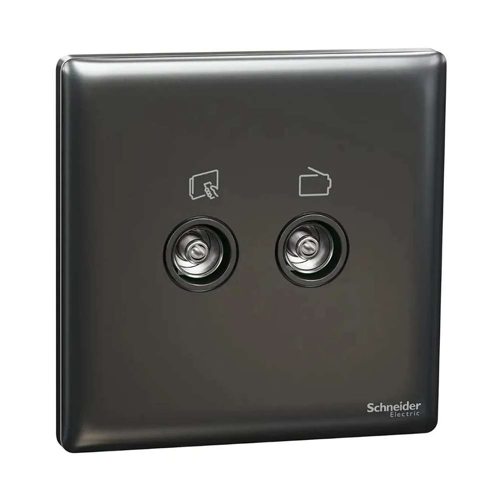 Schneider Electric UnicaX 2 Gang TV Socket, Dark Grey, Slim Plate, Flush-Mount
