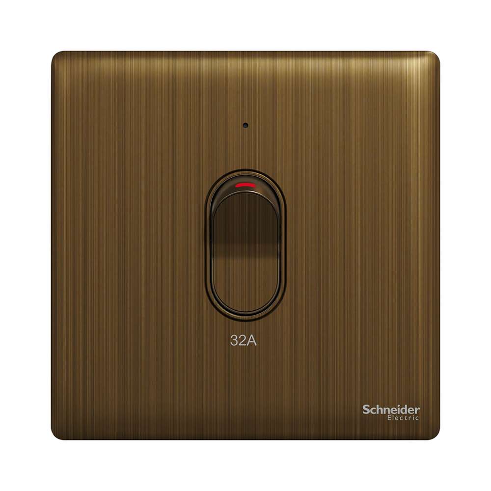 Schneider Electric UnicaX 32A 1-Gang DP with LED & Earth, Antique Brass 0